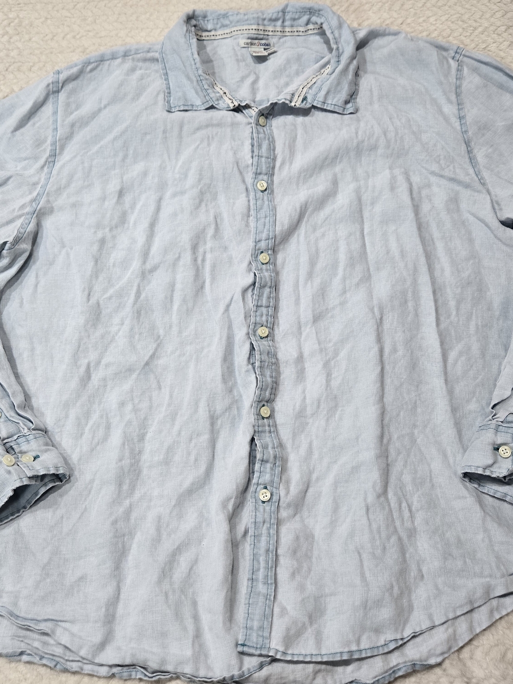 Carbon 2 Cobalt 100% Linen Long Sleeve Button Down Shirt Light Blue Men's XXL